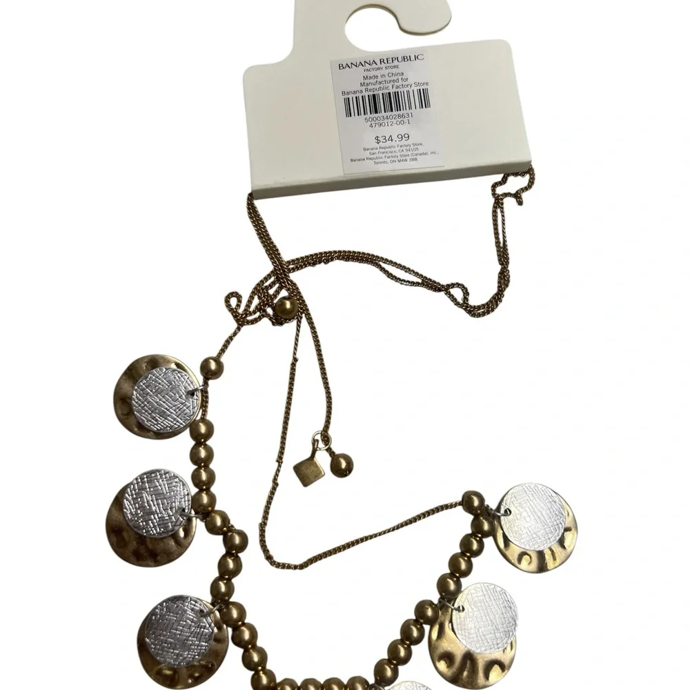 NWT~ BANANA REPUBLIC Silvertone Goldtone Pendants Adjustable Length Necklace